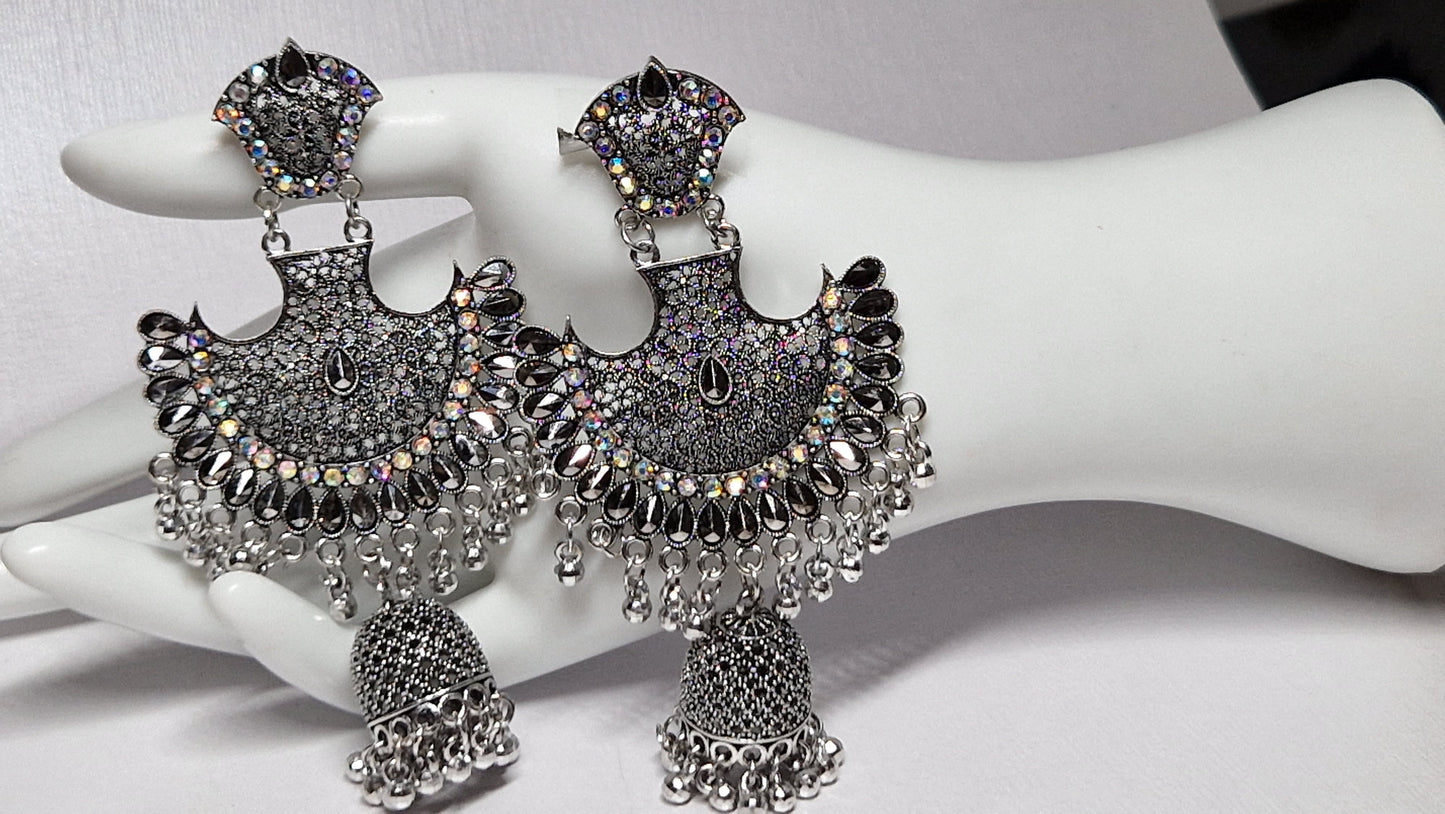 Handcrafted Oxidised Jhumka Earrings- Chandelier style