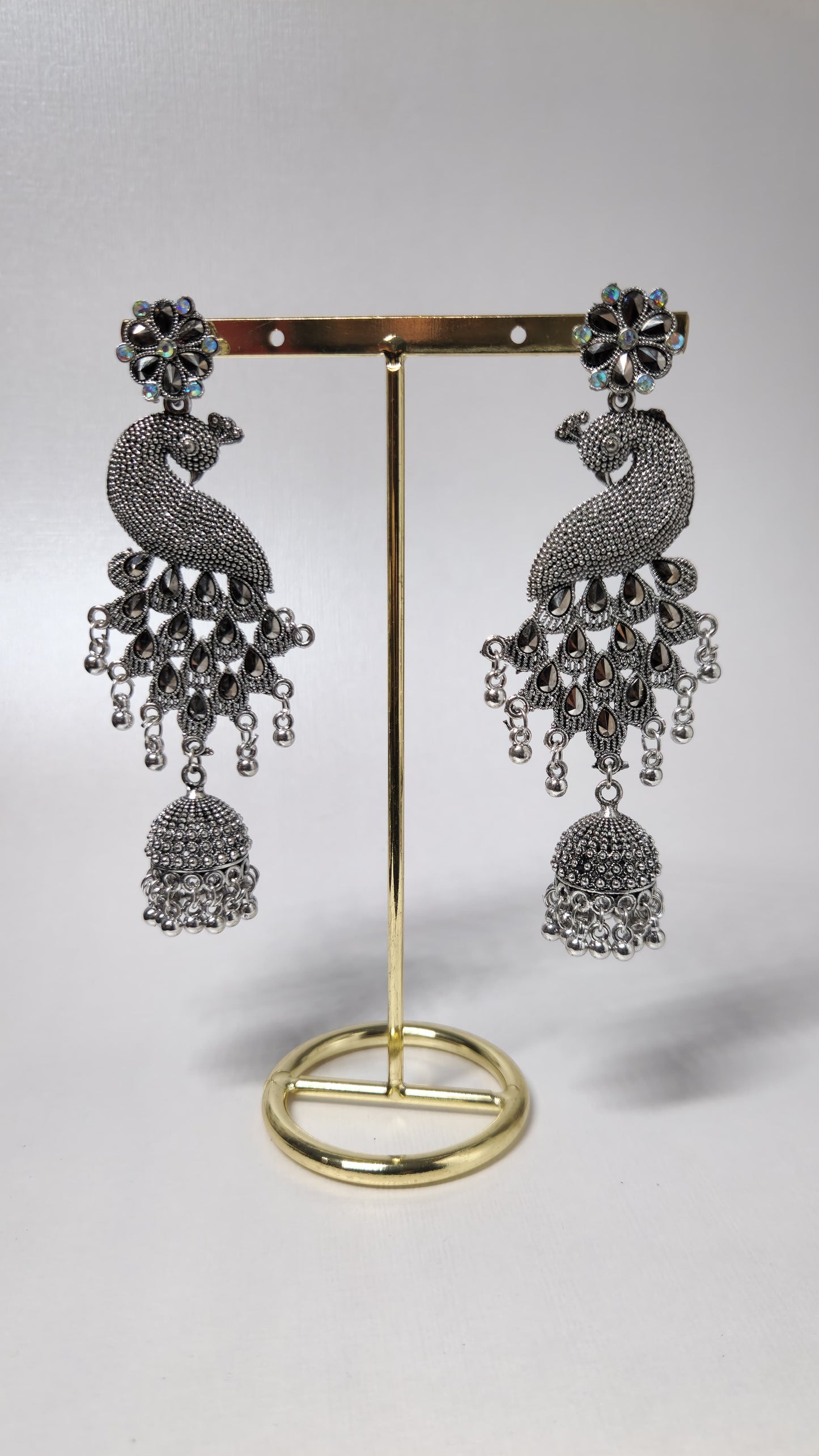 Handcrafted Oxidised Peacock Dangle Earrings