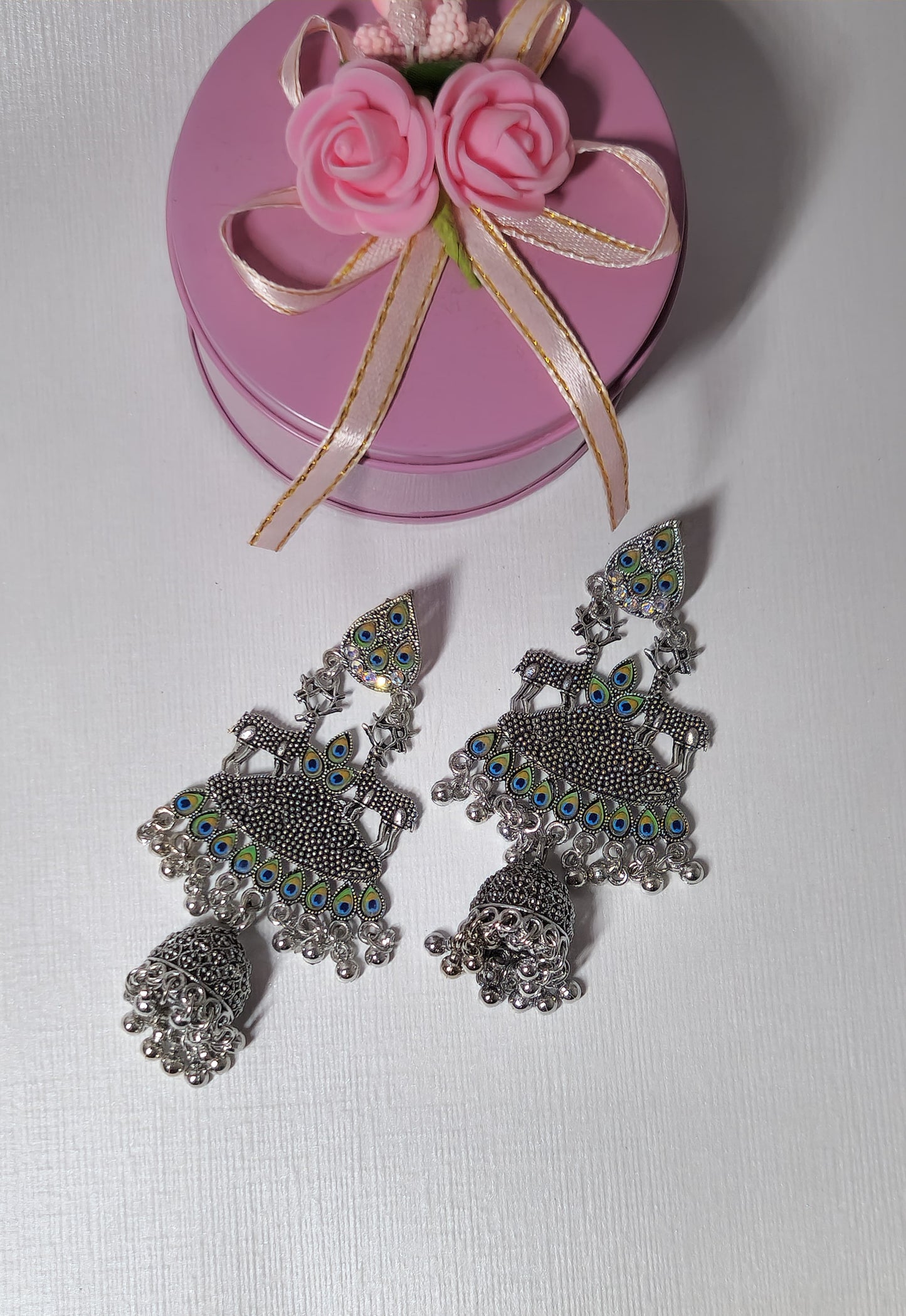 Regal Oxidised Peacock Chandelier Earrings
