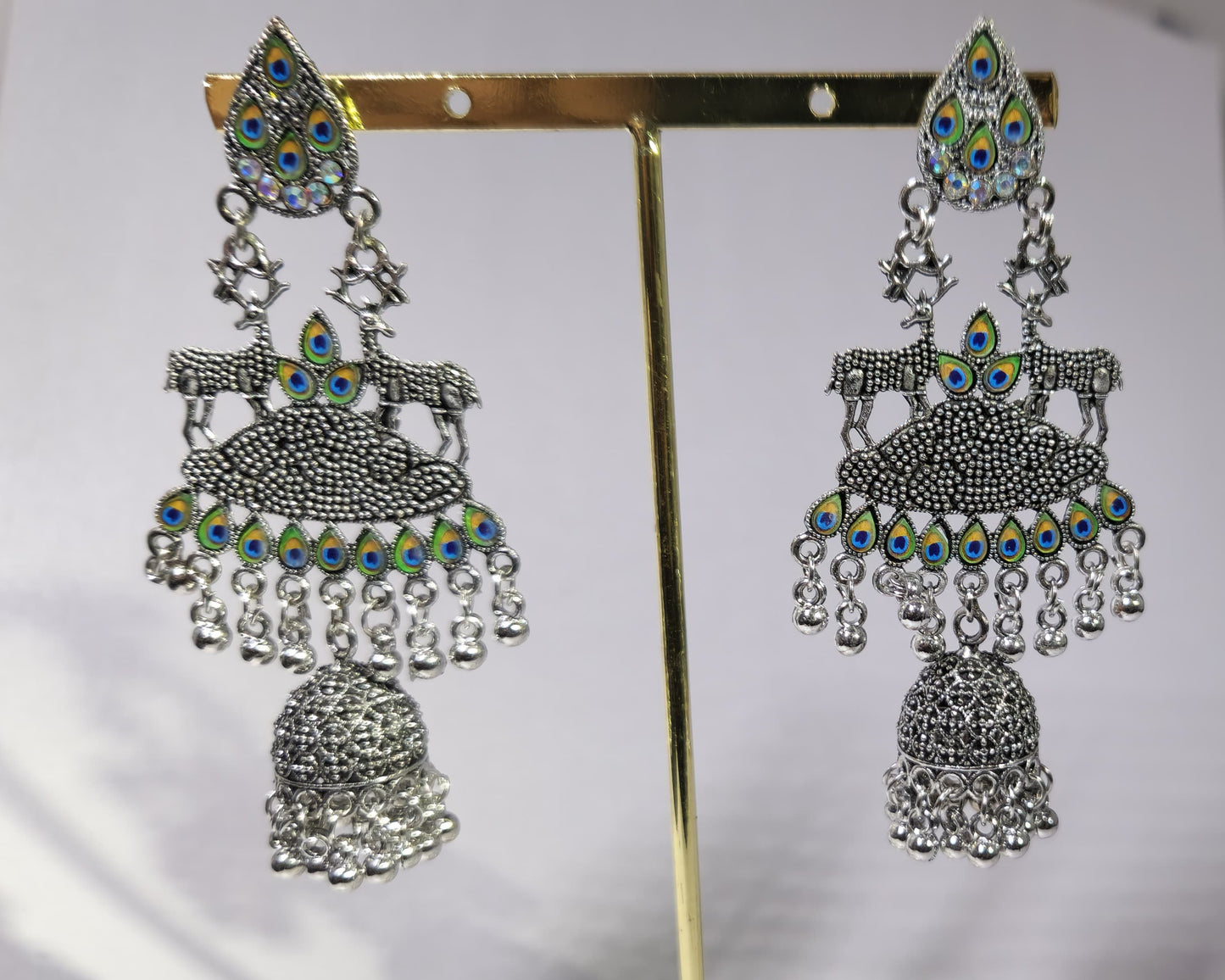 Handcrafted Long Oxidised Peacock Earrings
