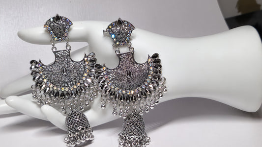 Handcrafted Oxidised Jhumka Earrings- Chandelier style