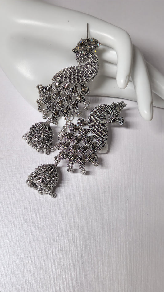 Artsy Handcrafted Oxidised Peacock Dangle Earrings
