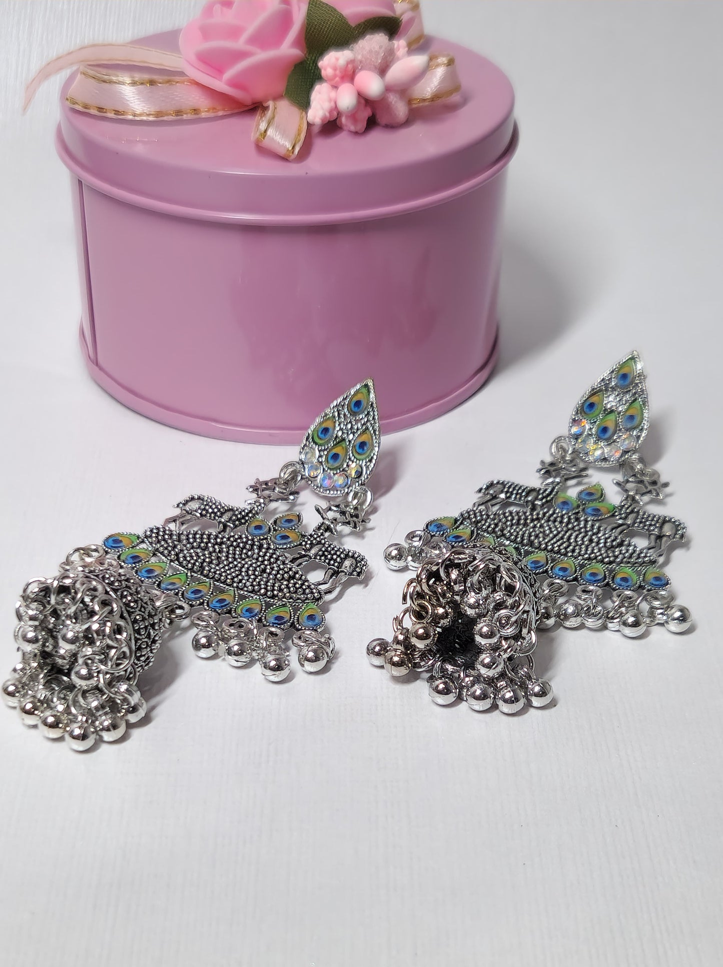 Regal Oxidised Peacock Chandelier Earrings