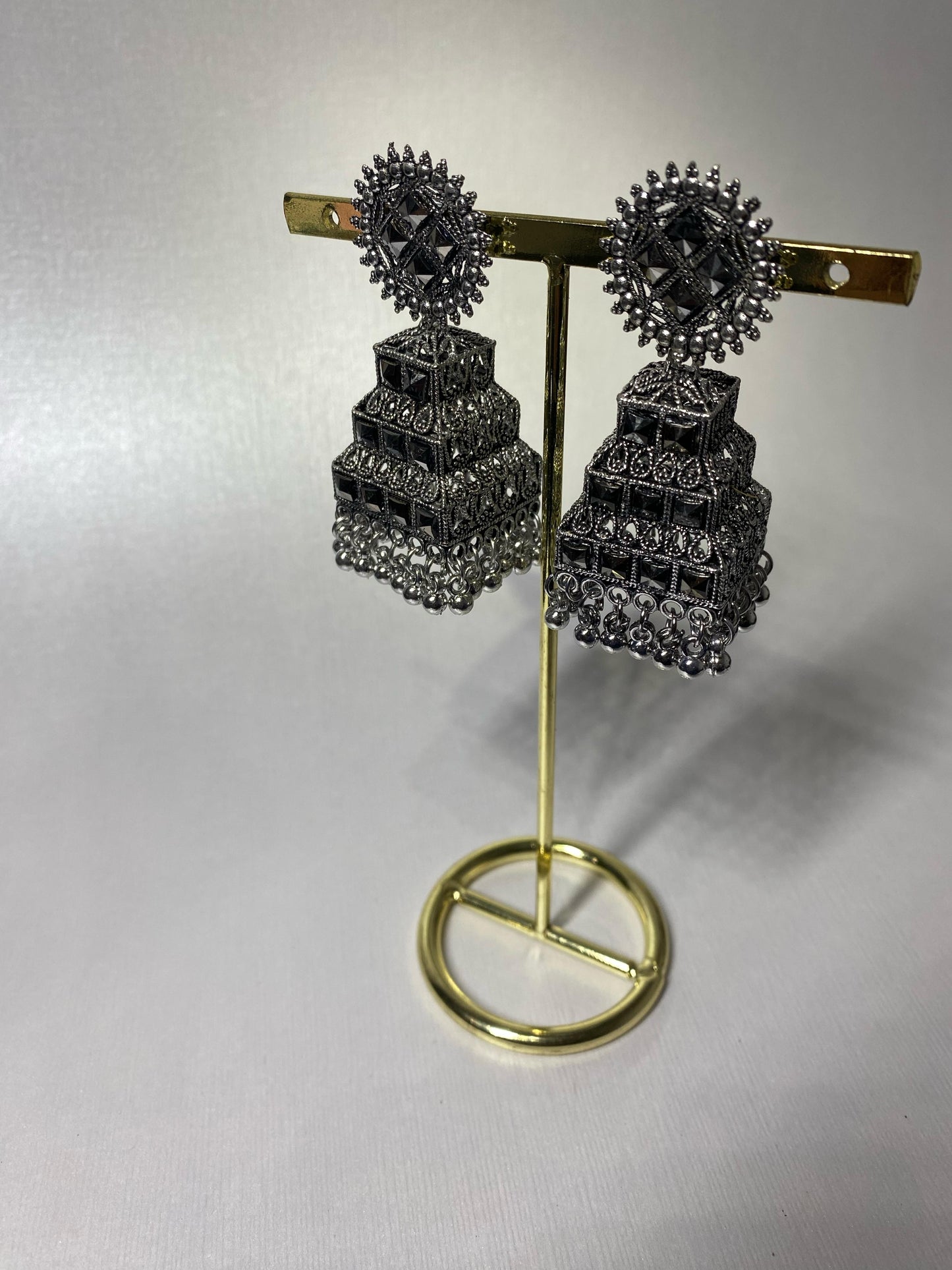 Handcrafted Indian Long Oxidised Earrings- Jhumkas