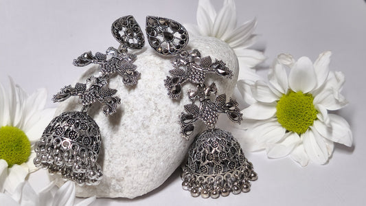 Alluring Timeless Elegance: Handcrafted Oxidised Chandelier Earrings