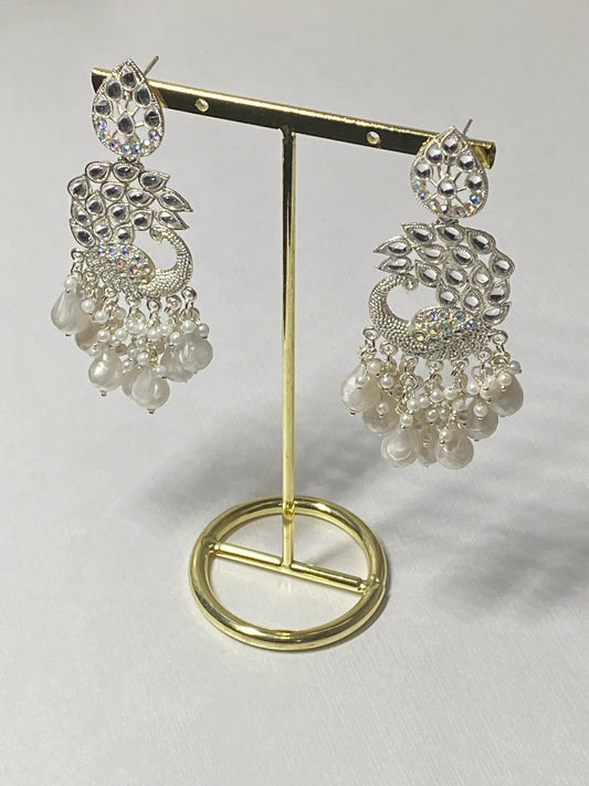 Handcrafted Long Dangle Earrings with Pearls – Indian Ethnic Elegance