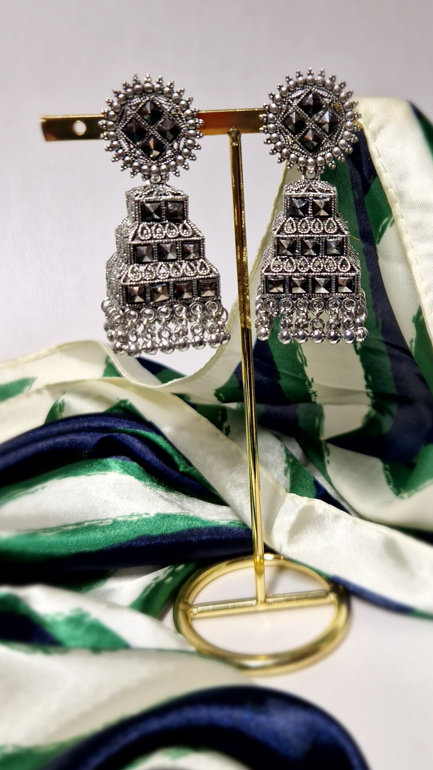 Handcrafted Indian Long Oxidised Earrings- Jhumkas