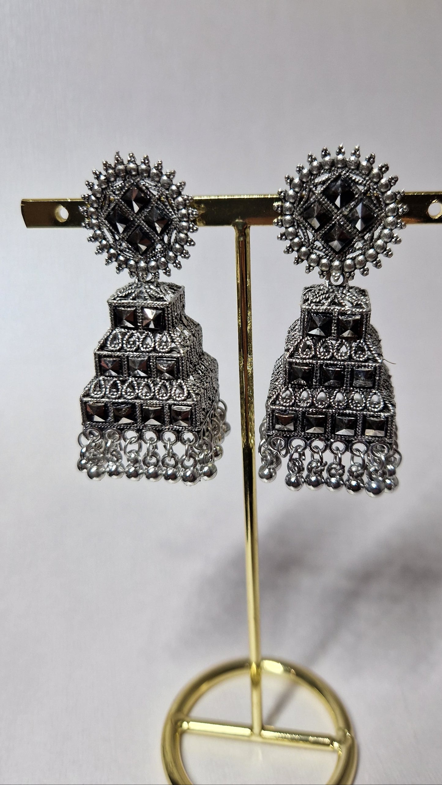Handcrafted Indian Long Oxidised Earrings- Jhumkas